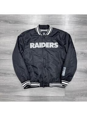 Oakland Raiders Quilted Bomber Jacket Size Medium NFL Team Apparel Black Gray